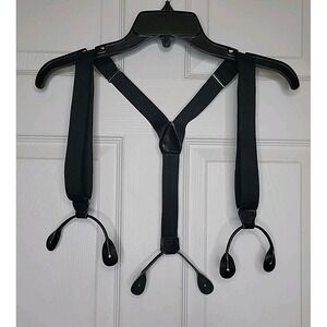 CAS Suspenders 1" West Germany Black Elastic Leather Button Braces Vintage